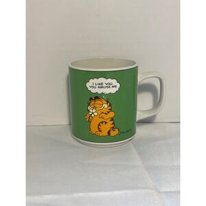 Vintage Garfield Mug I Like You You Amuse Me Green Ceramic Coffee Cup Jim Davis